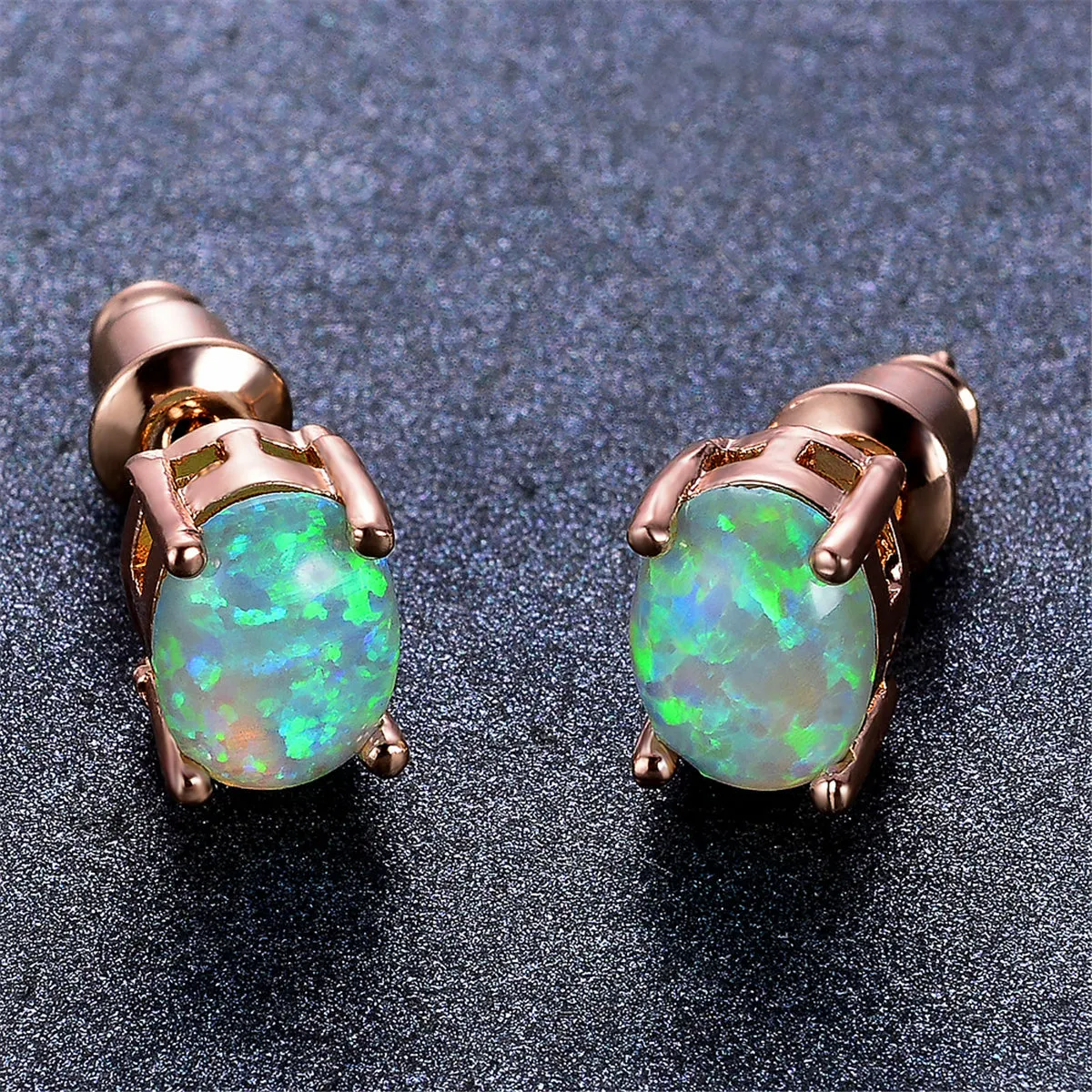 White Egg Opal & 18K Rose Gold-Plated Stud Earrings