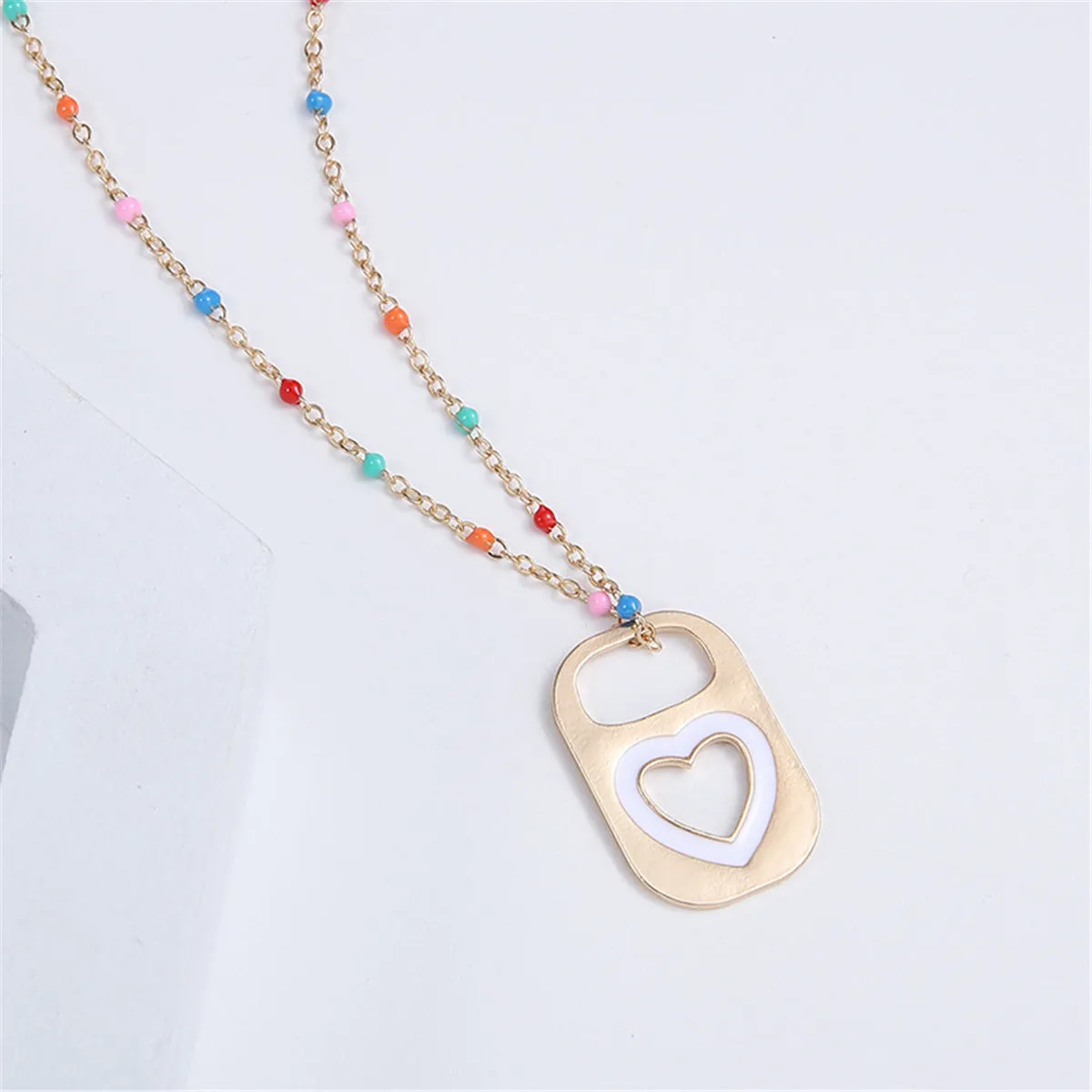 White Enamel & 18K Gold-Plated Heart Lock Pendant Necklace