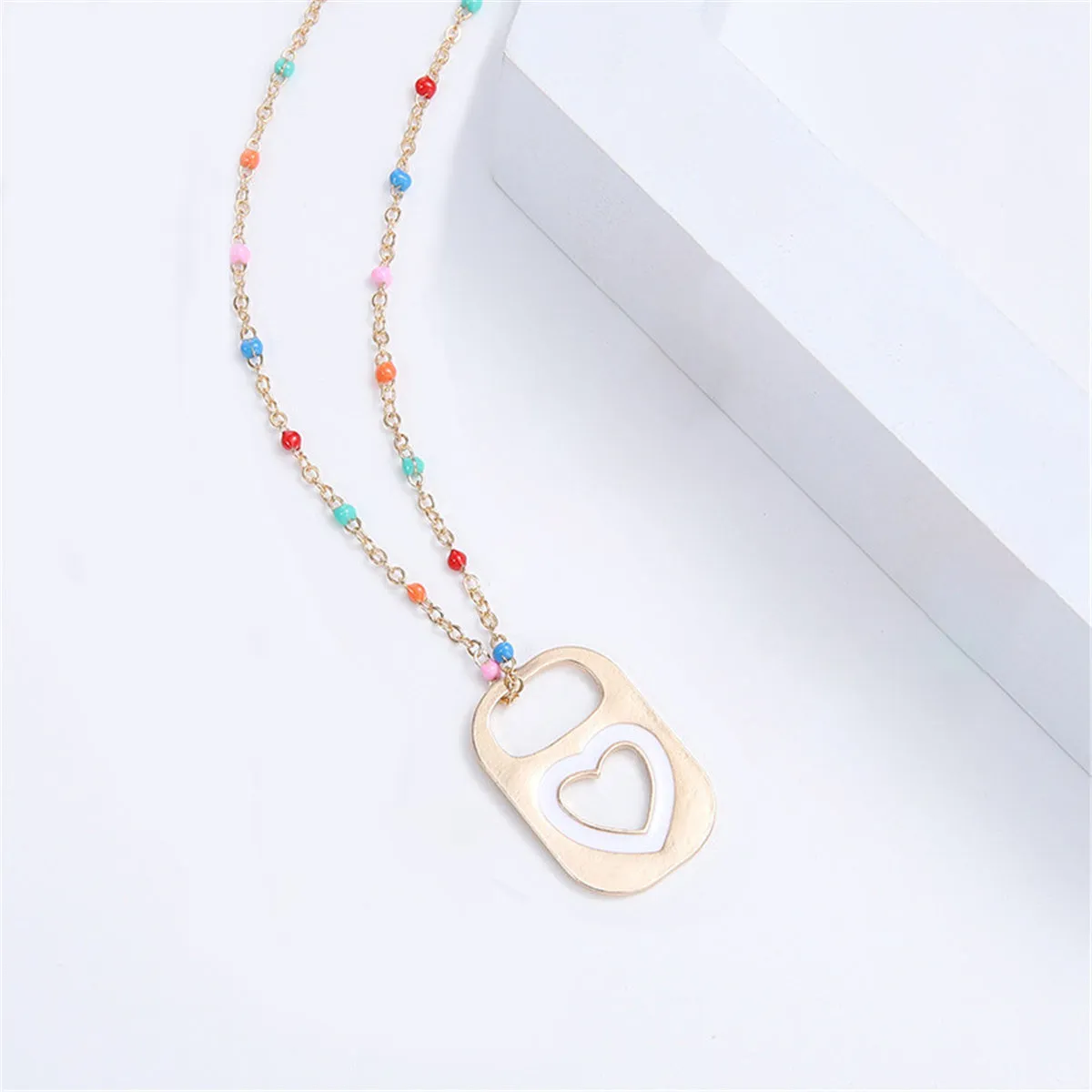 White Enamel & 18K Gold-Plated Heart Lock Pendant Necklace