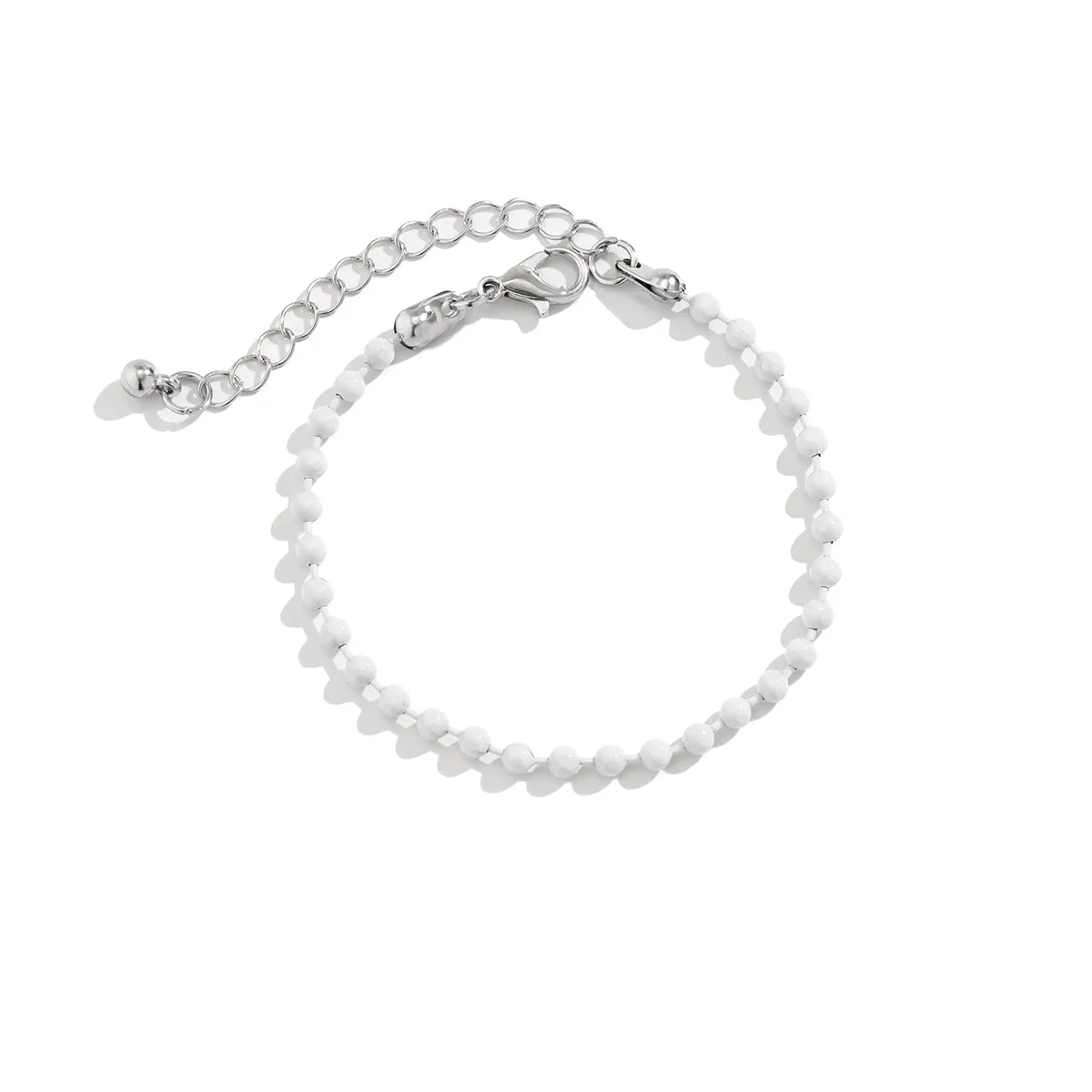 White Enamel & Silver-Plated Beaded Chain Adjustable Bracelet