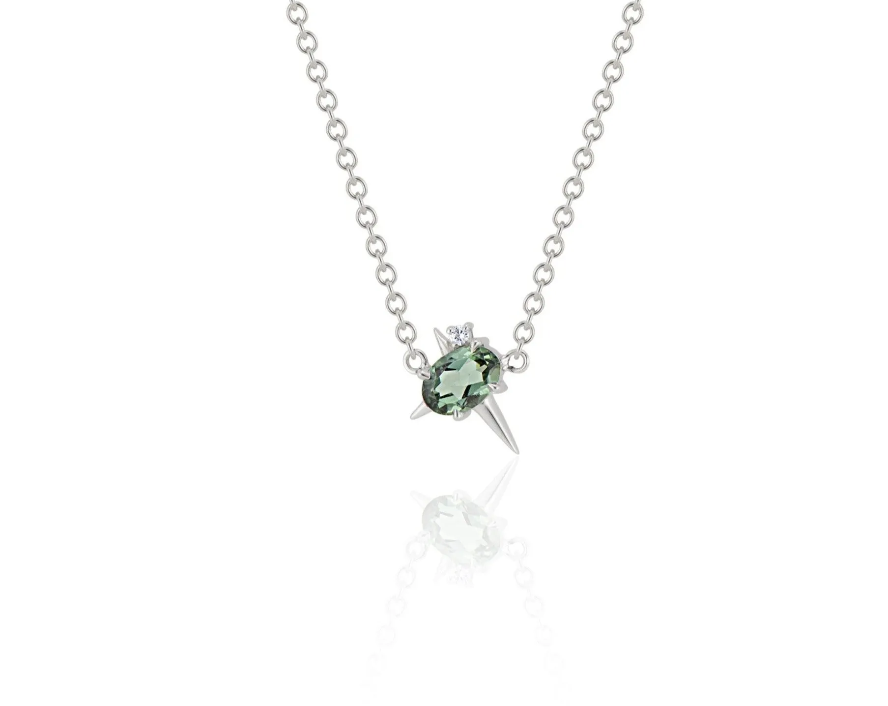 White Gold Green Tourmaline And Diamond Necklace - Spike