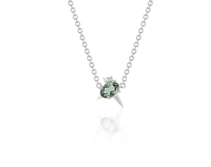 White Gold Green Tourmaline And Diamond Necklace - Spike