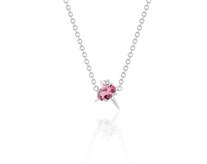 White Gold Pink Tourmaline And Diamond Necklace - Spike