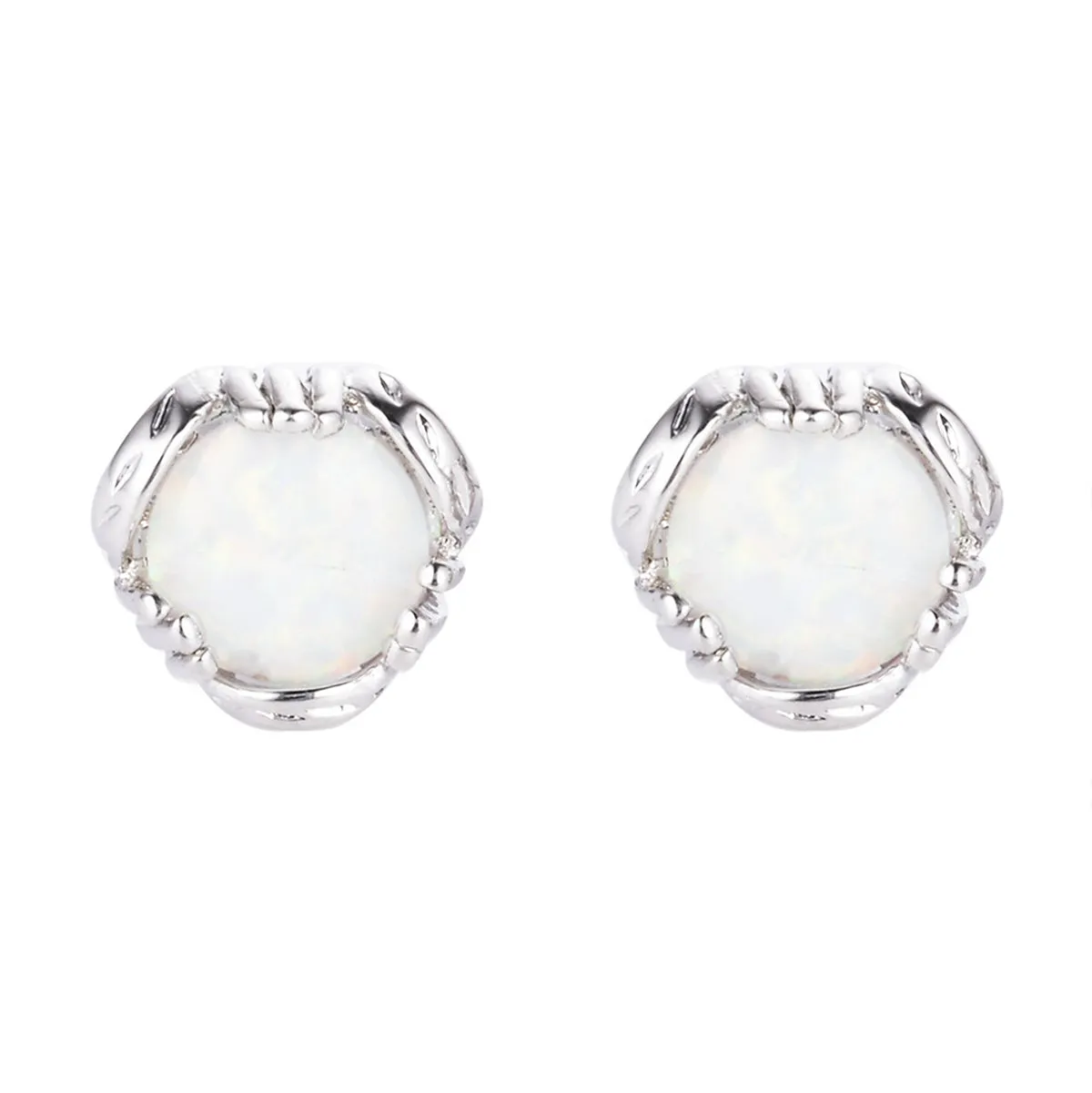 White Opal Prong-Set Stud Earrings