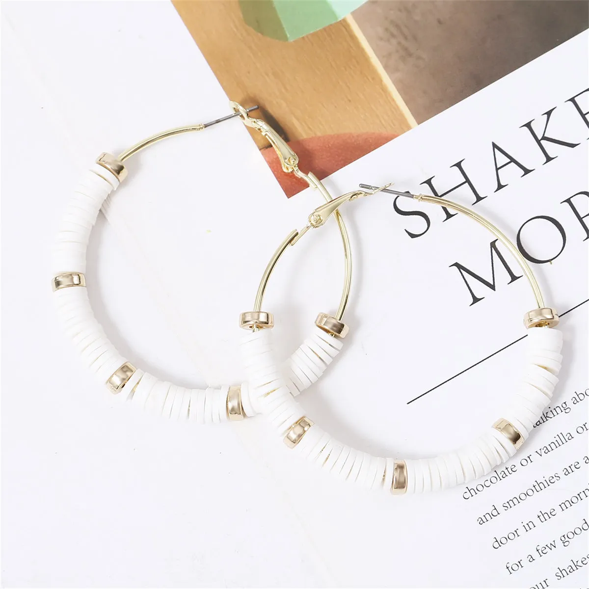 White Polymer Clay & 18K Gold-Plated Hoop Earrings