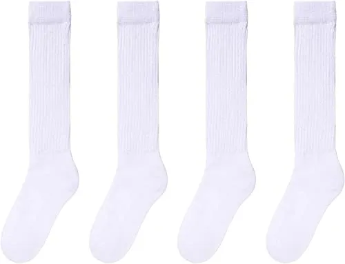 White Scrunch Socks Women, Cotton Long High Tube Socks, Fun Cute White Slouch Socks for Women Girls, Fashion Vintage 80s Gifts, 90s Gifts White Socks 4 Pairs