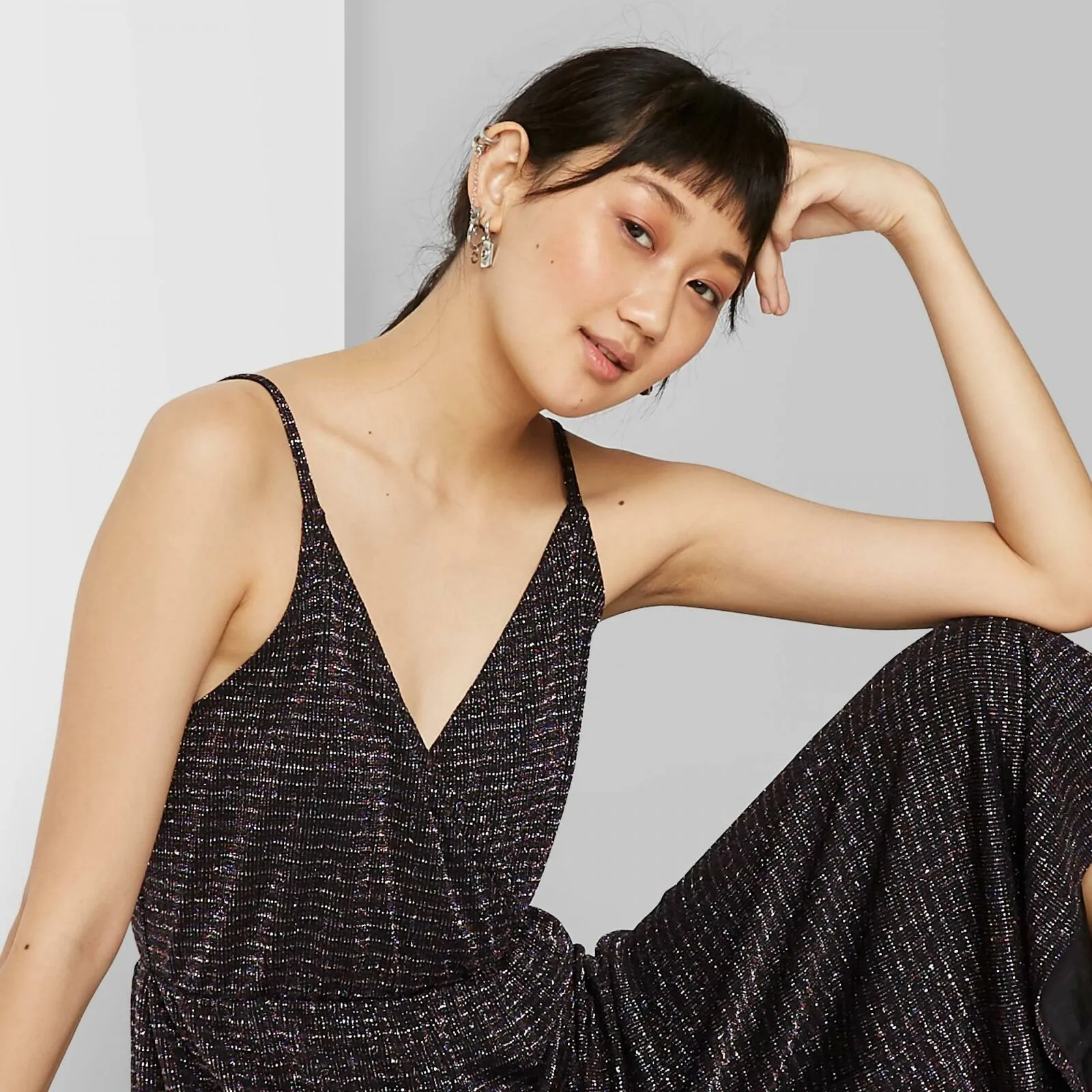 Wild Fable Women's Sleeveless V-Neck Sparkle Wrap Jumpsuit