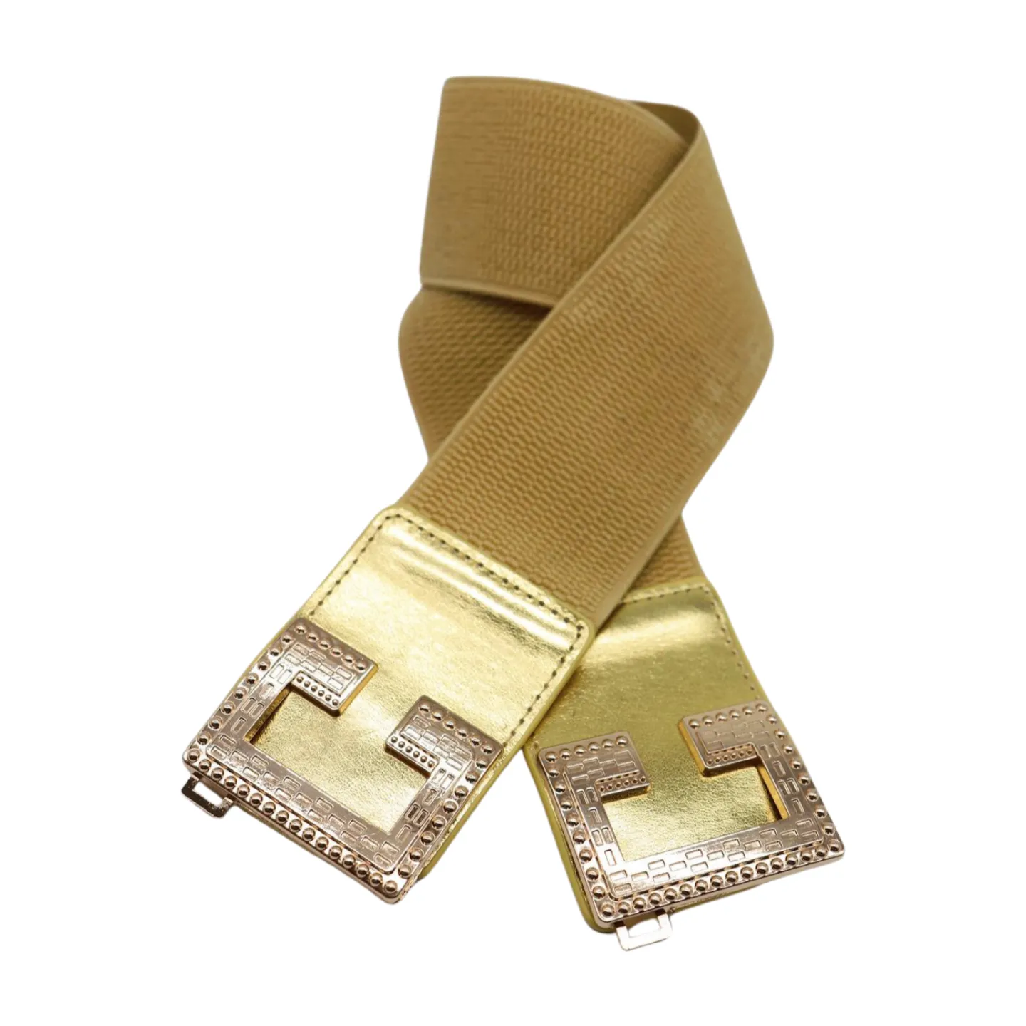 Women Gold Color Elastic Wide Boutique Fashion Belt Metal C Buckle S M