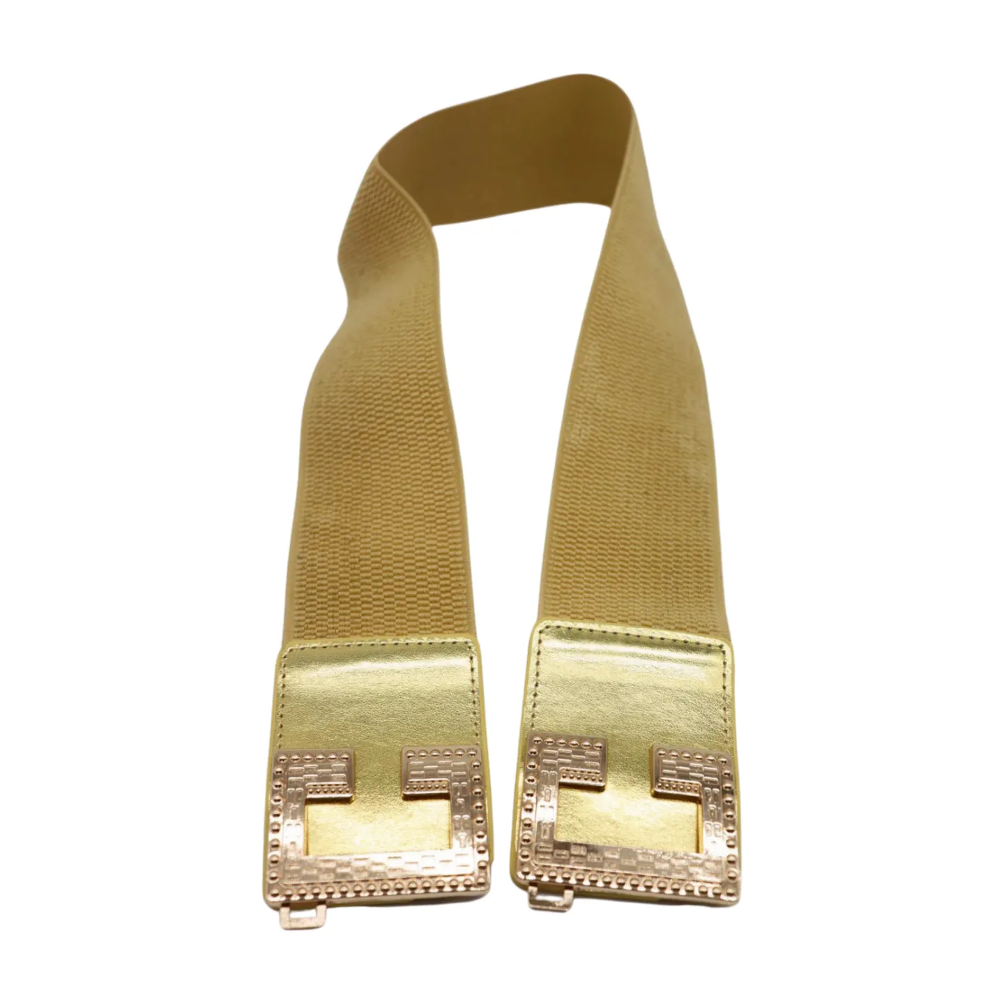 Women Gold Color Elastic Wide Boutique Fashion Belt Metal C Buckle S M