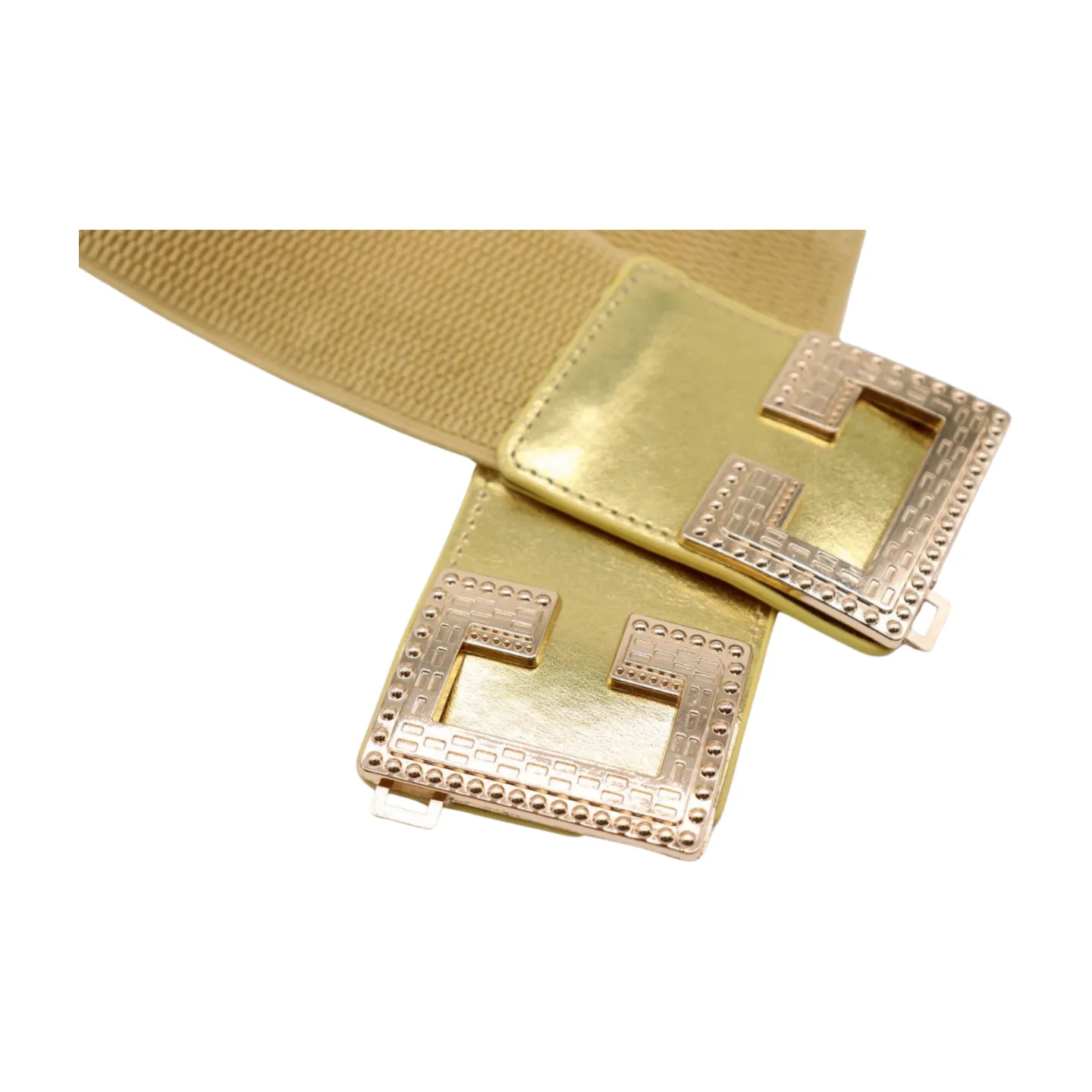 Women Gold Color Elastic Wide Boutique Fashion Belt Metal C Buckle S M