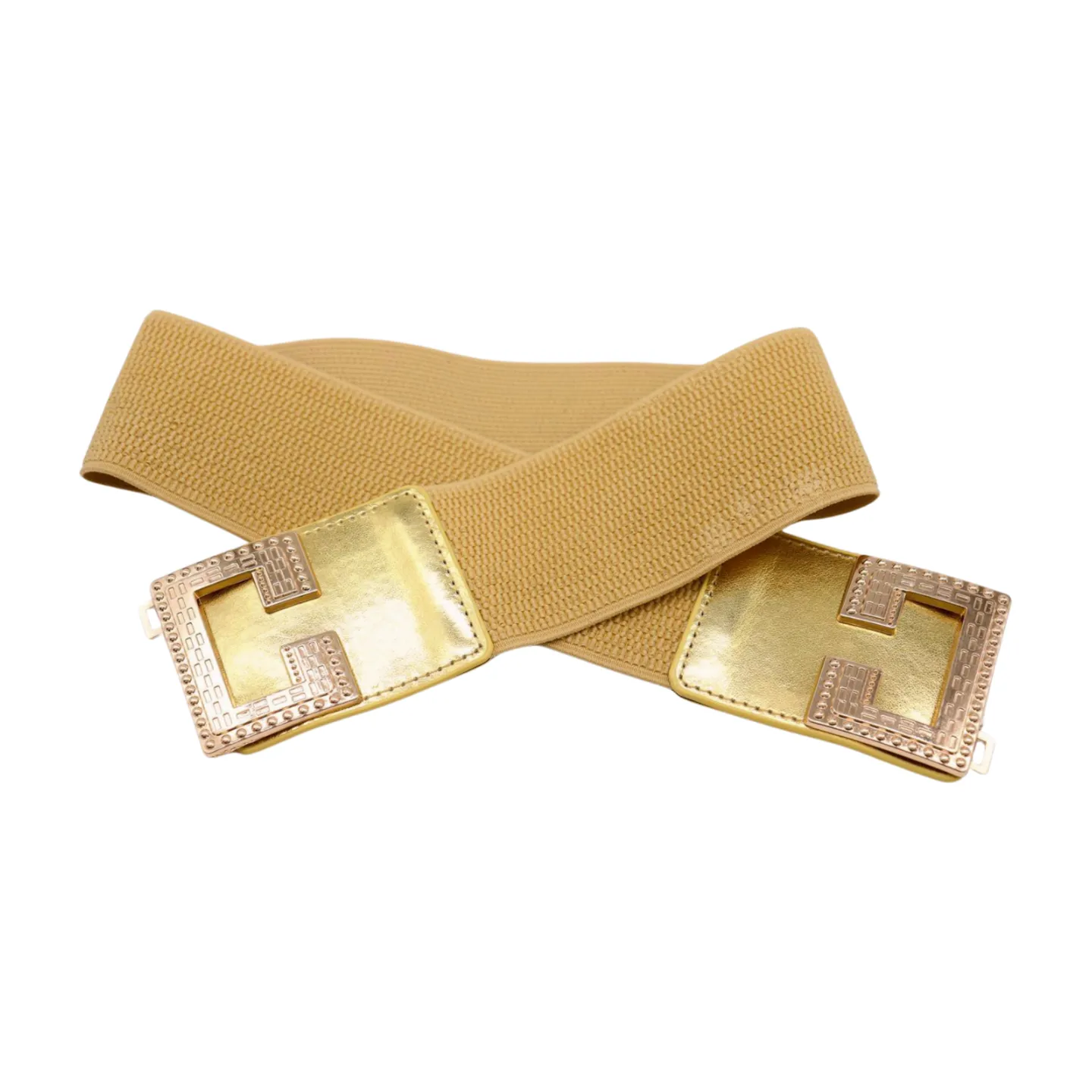 Women Gold Color Elastic Wide Boutique Fashion Belt Metal C Buckle S M