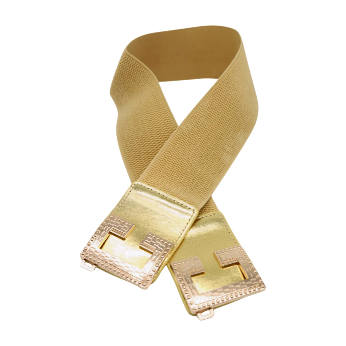 Women Gold Color Elastic Wide Boutique Fashion Belt Metal C Buckle S M