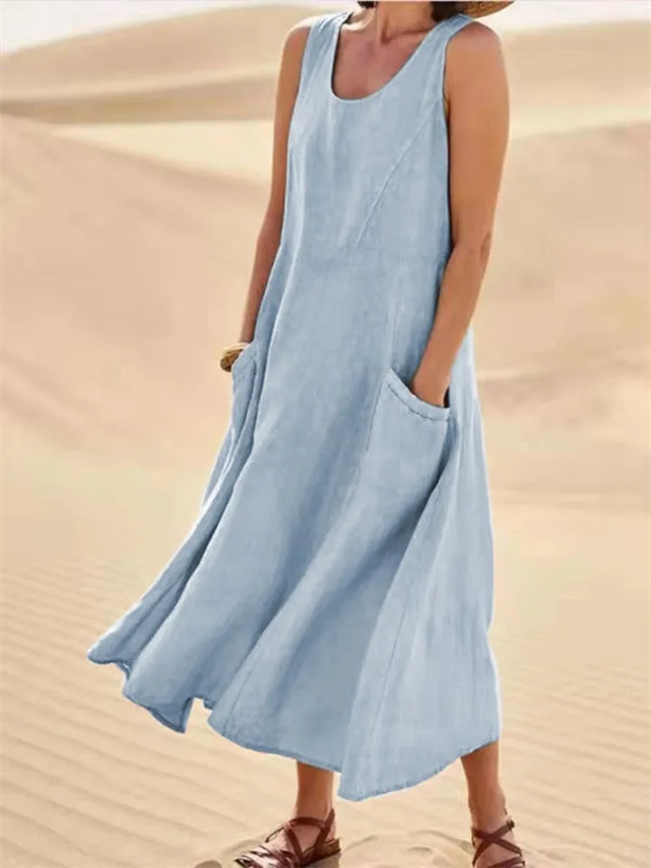 Women's Casual Sleeveless Cotton Linen Dress