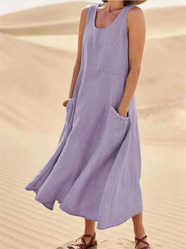 Women's Casual Sleeveless Cotton Linen Dress