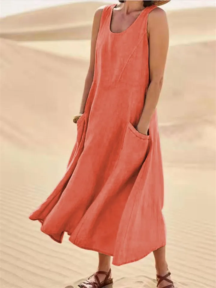 Women's Casual Sleeveless Cotton Linen Dress