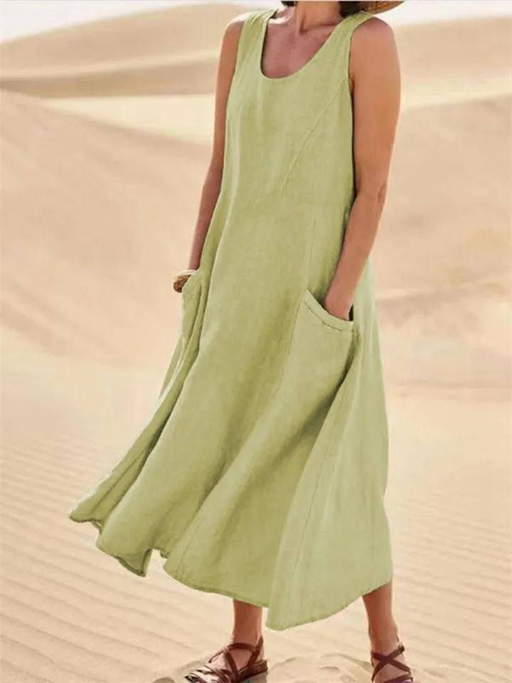 Women's Casual Sleeveless Cotton Linen Dress