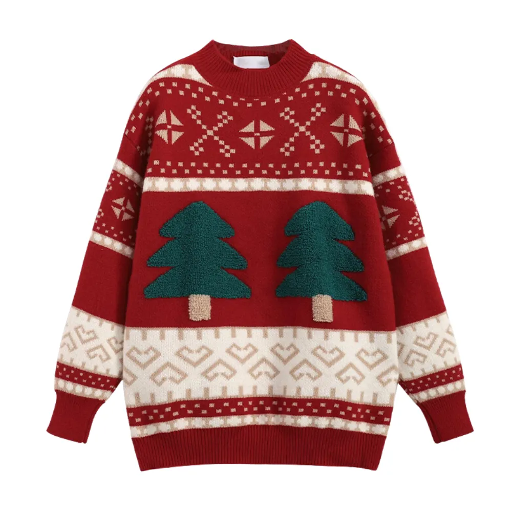 Women's Classic Flocked Christmas Tree Sweater