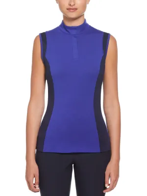 Women's Color Block Snap Front Golf Polo with Mesh Top Detail