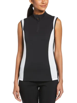 Women's Color Block Snap Front Golf Polo with Mesh Top Detail