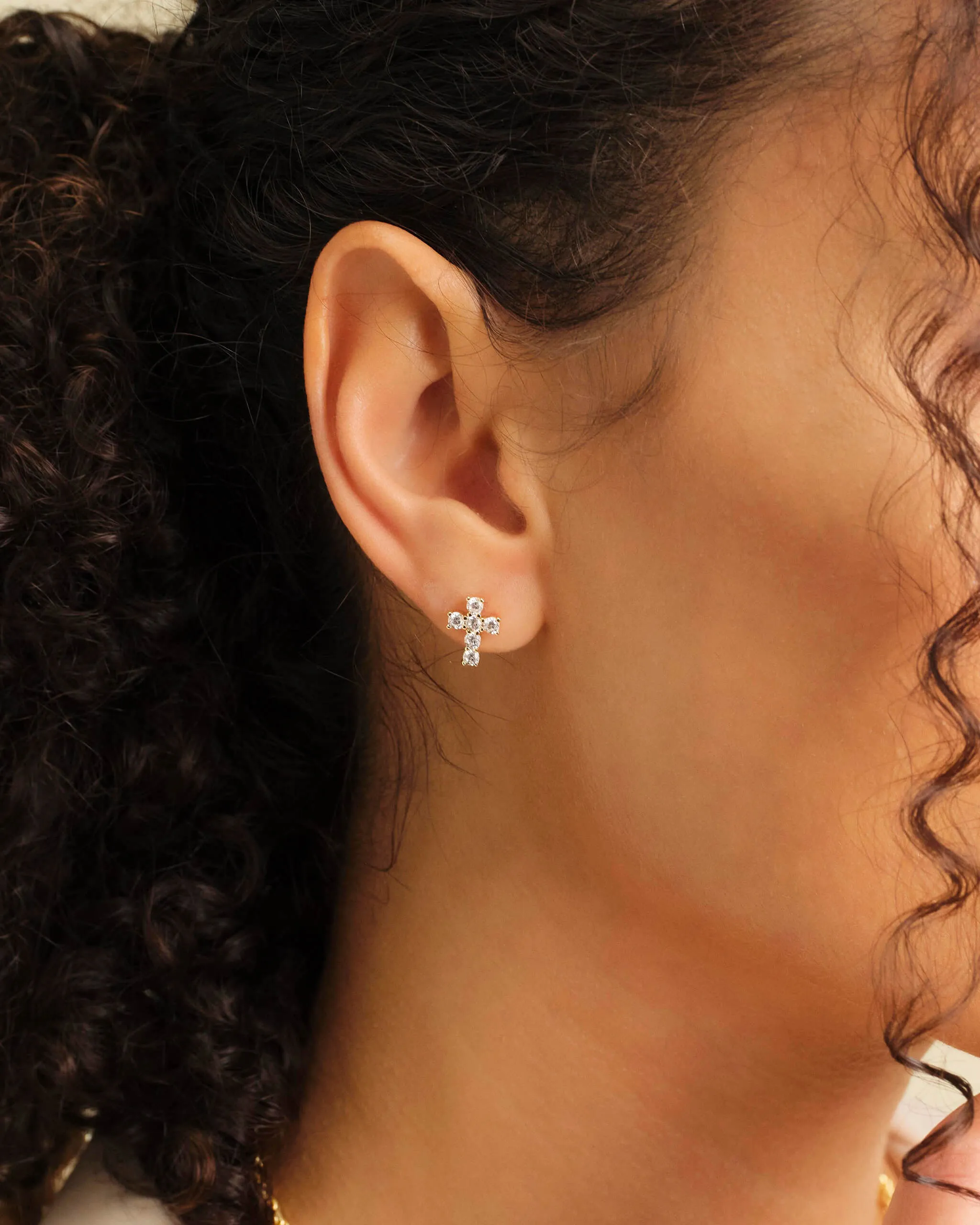 Women's Cross Stud Earrings - Gold
