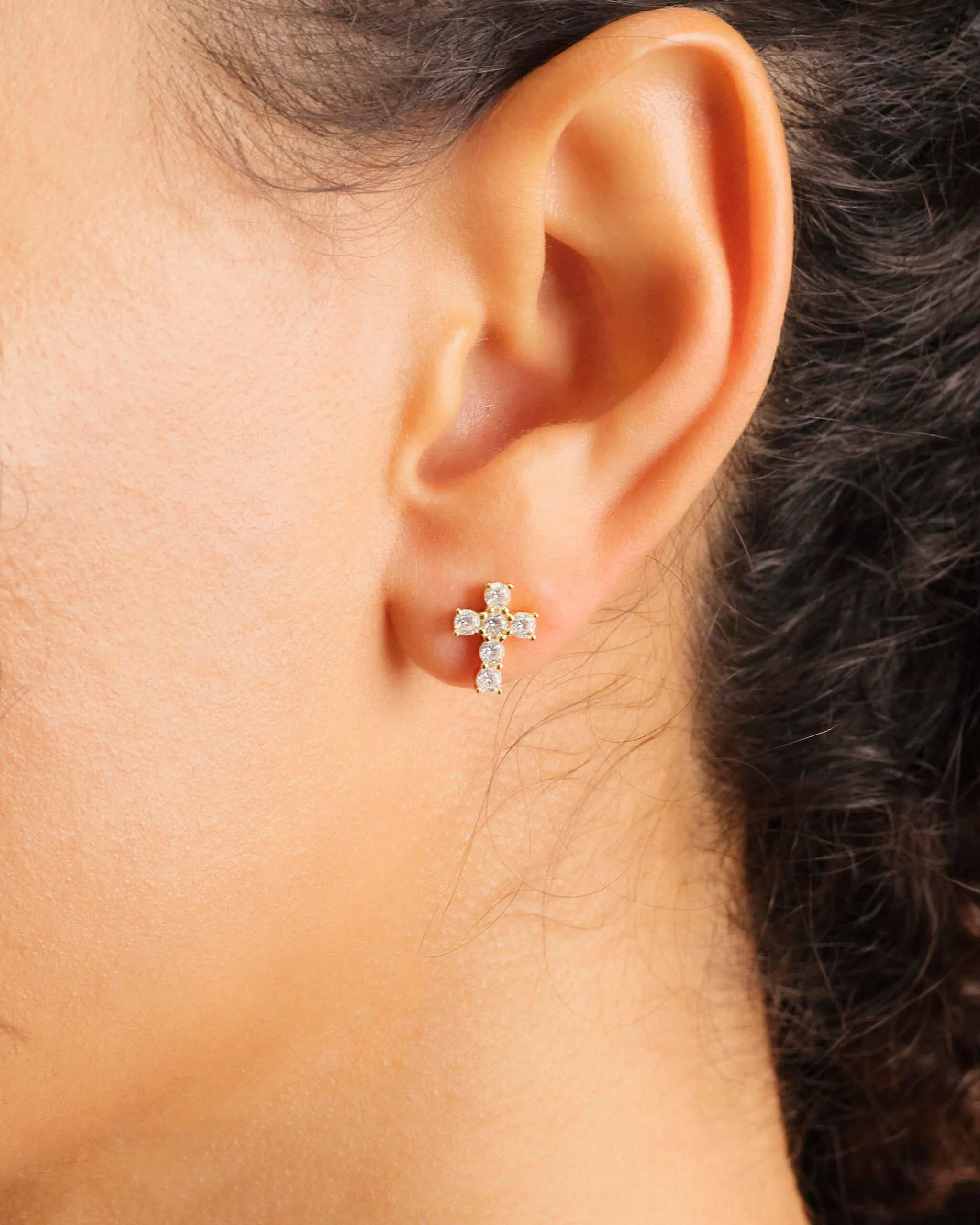 Women's Cross Stud Earrings - Gold