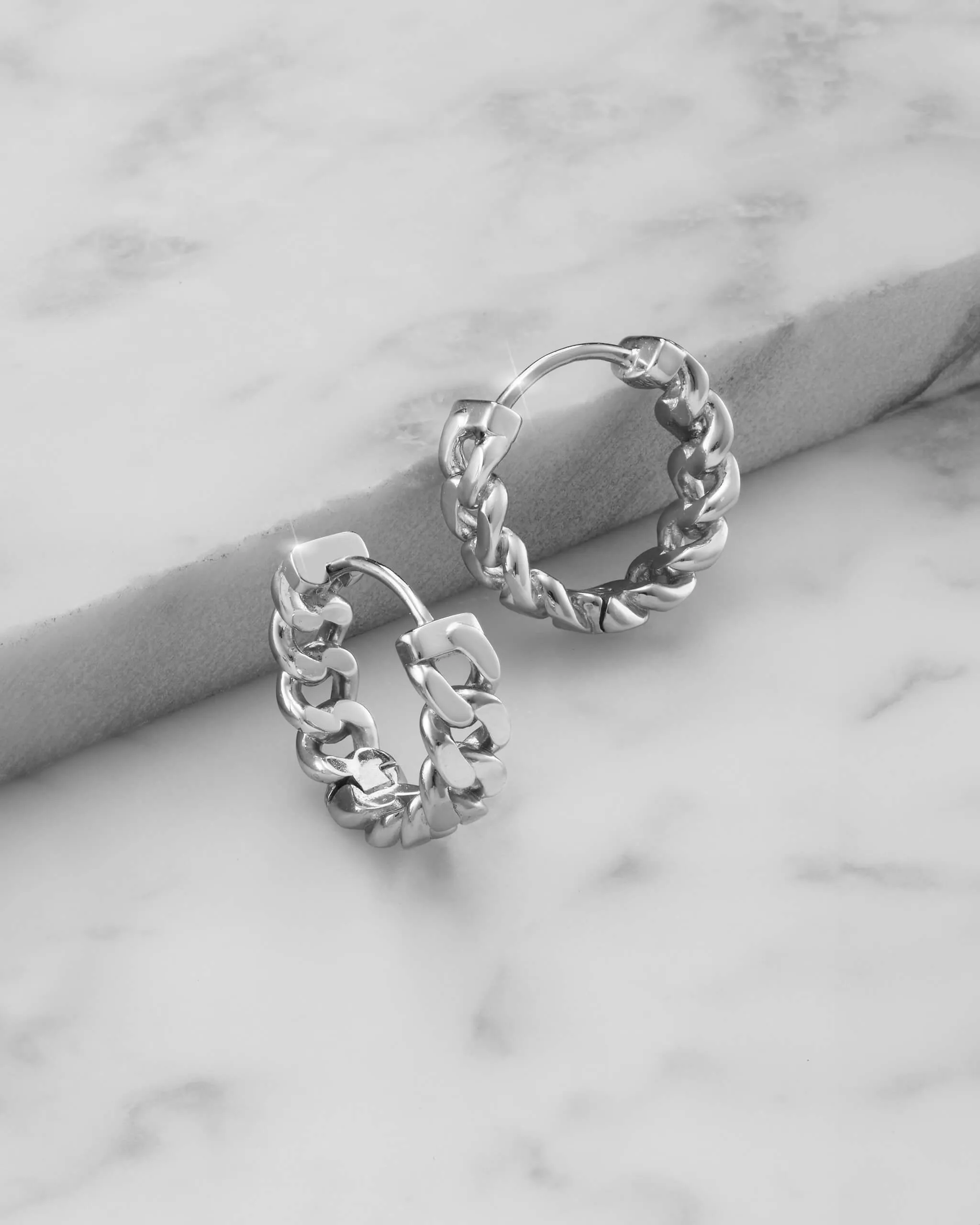 Women's Cuban Link Earrings - Silver