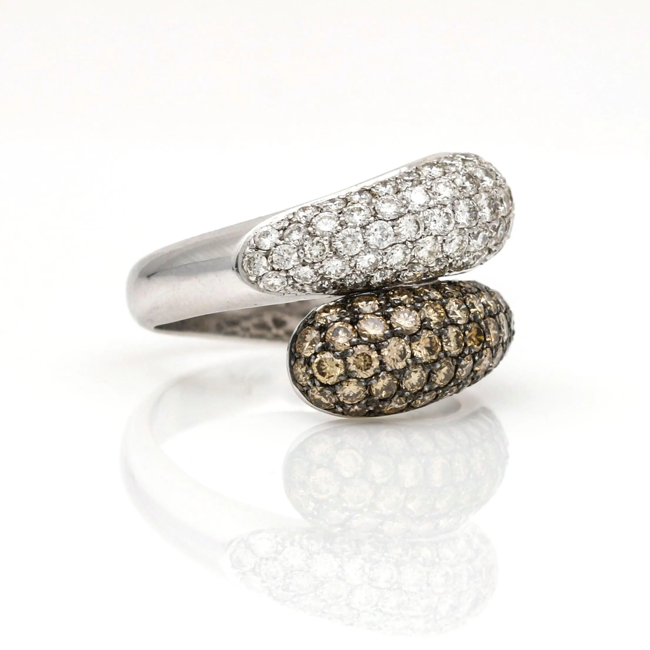 Women's Fancy Color Diamond Teardrop Bypass Ring in 18k White Gold