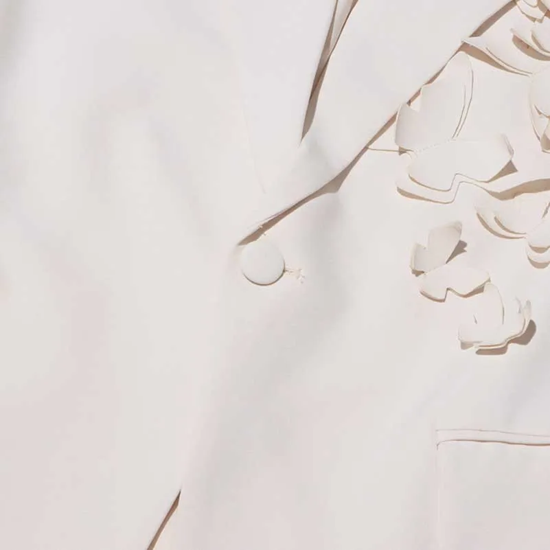 Women's Floral Applique Blazer White Coat