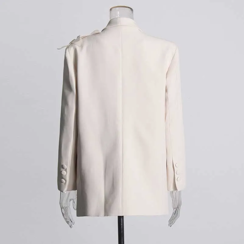 Women's Floral Applique Blazer White Coat