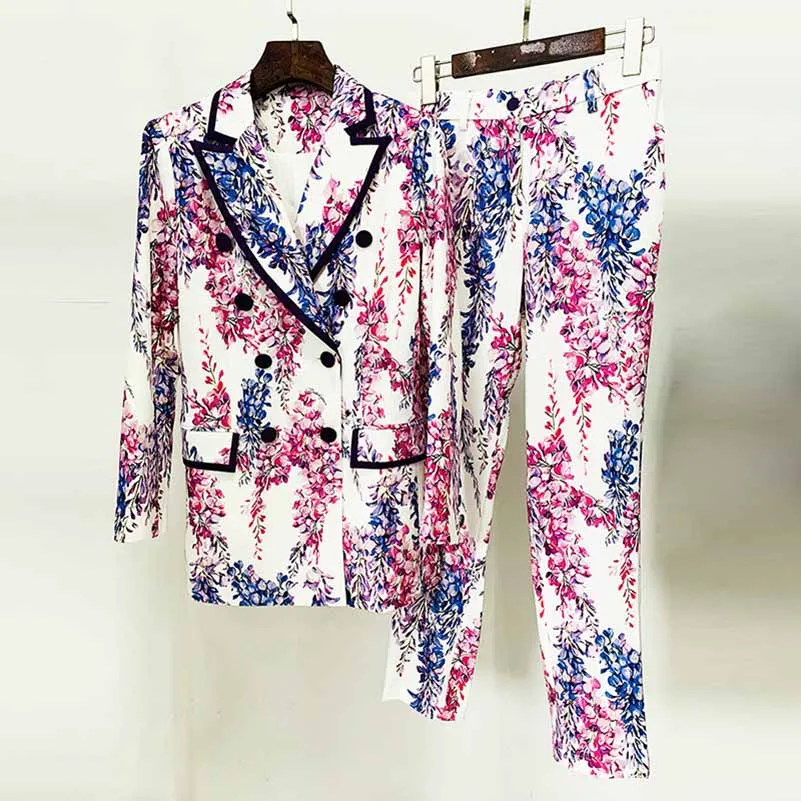 Women's Floral Pants Suit Two Pieces Flower Printed Fashionable Set