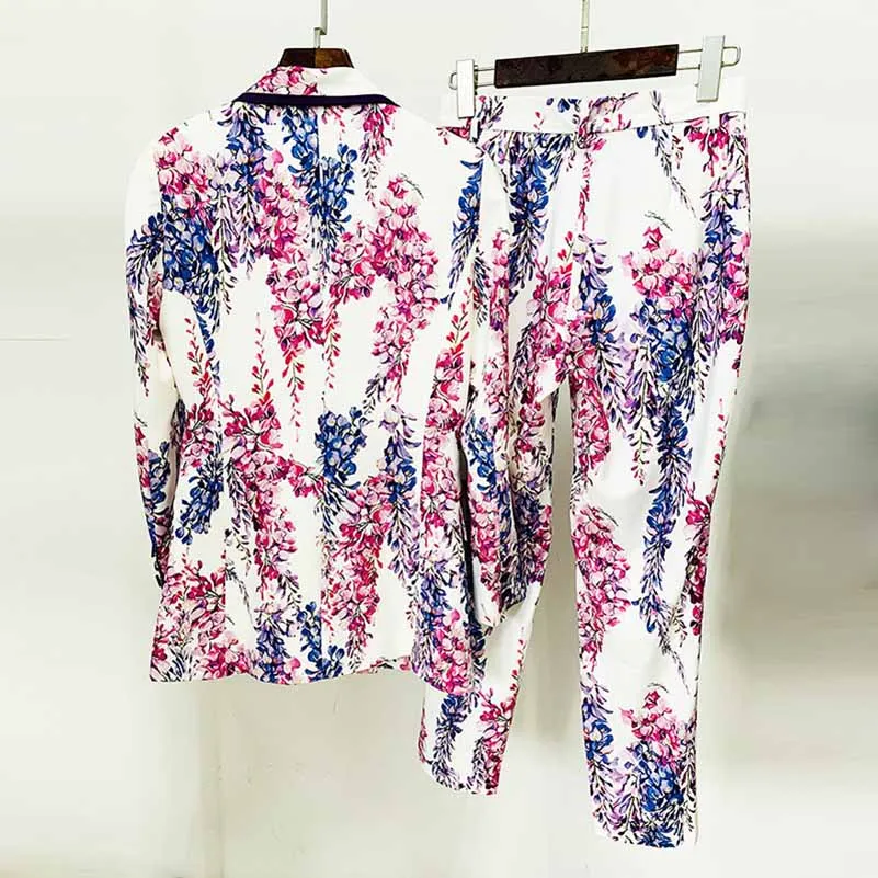 Women's Floral Pants Suit Two Pieces Flower Printed Fashionable Set