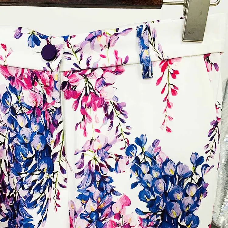 Women's Floral Pants Suit Two Pieces Flower Printed Fashionable Set