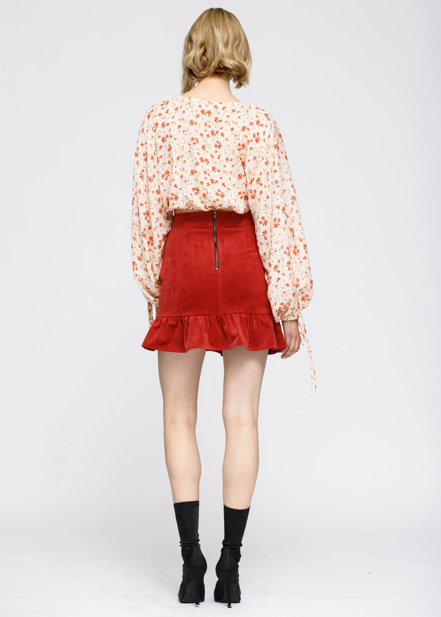 Women's Floral Wrap Front Crop Blouse In Coral Gold