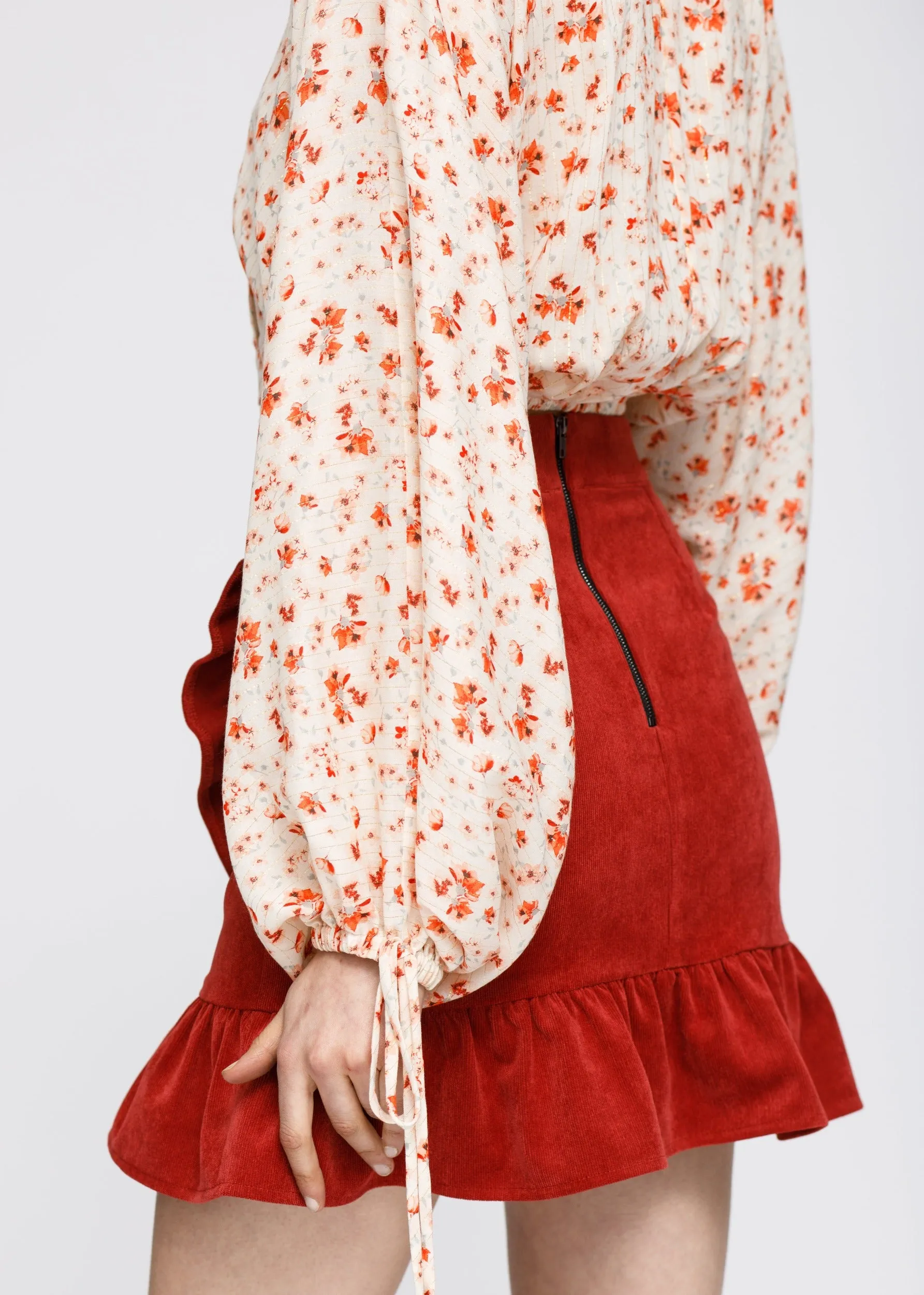 Women's Floral Wrap Front Crop Blouse In Coral Gold