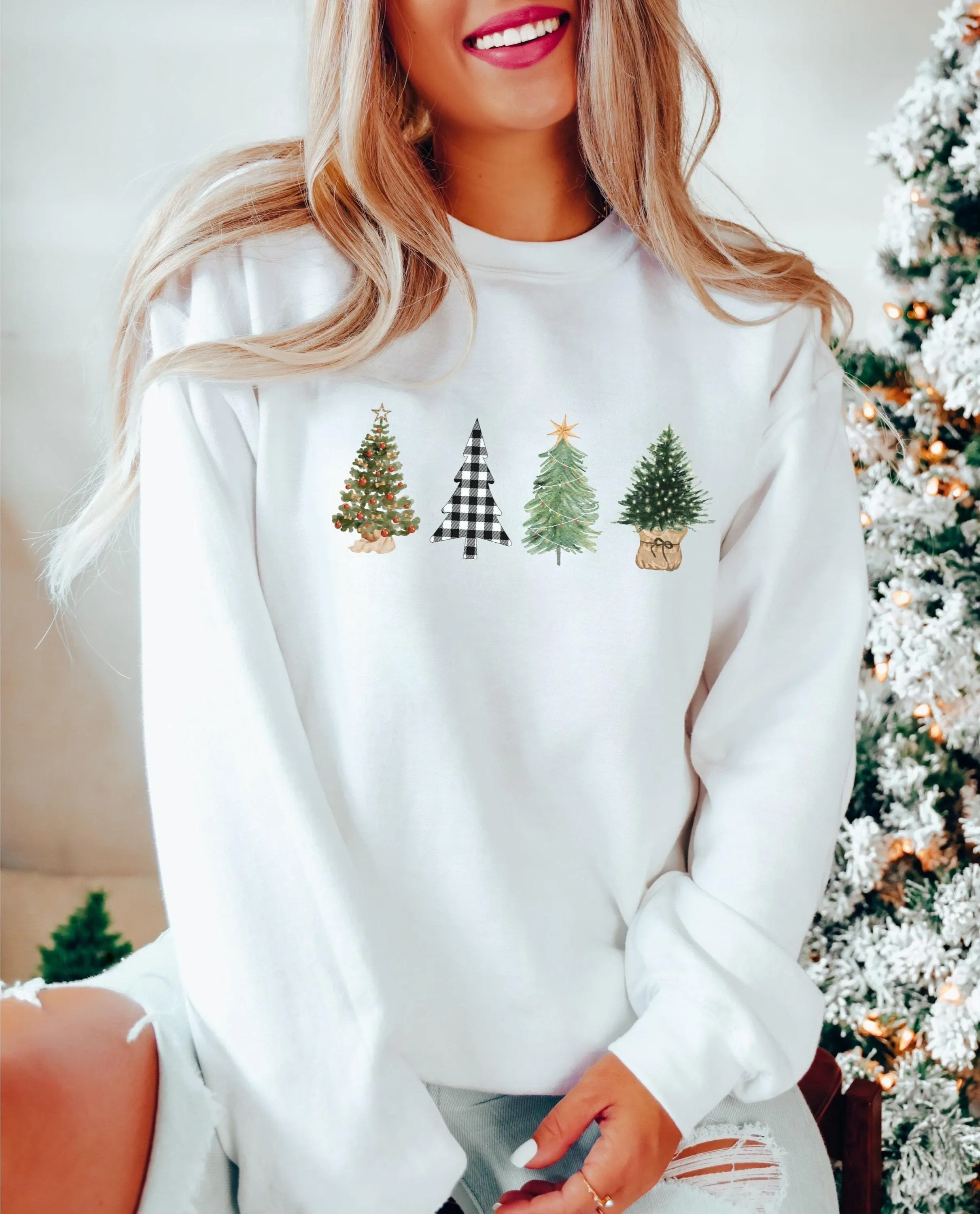 Women's Four Christmas Tree Sweatshirt
