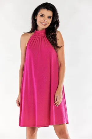 Women's Fuchsia Halter Neck Sparkly A-Line Evening Dress