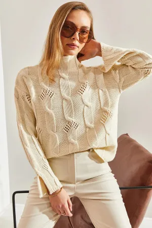 Women's Half-Turtleneck Cable Knit Sweater
