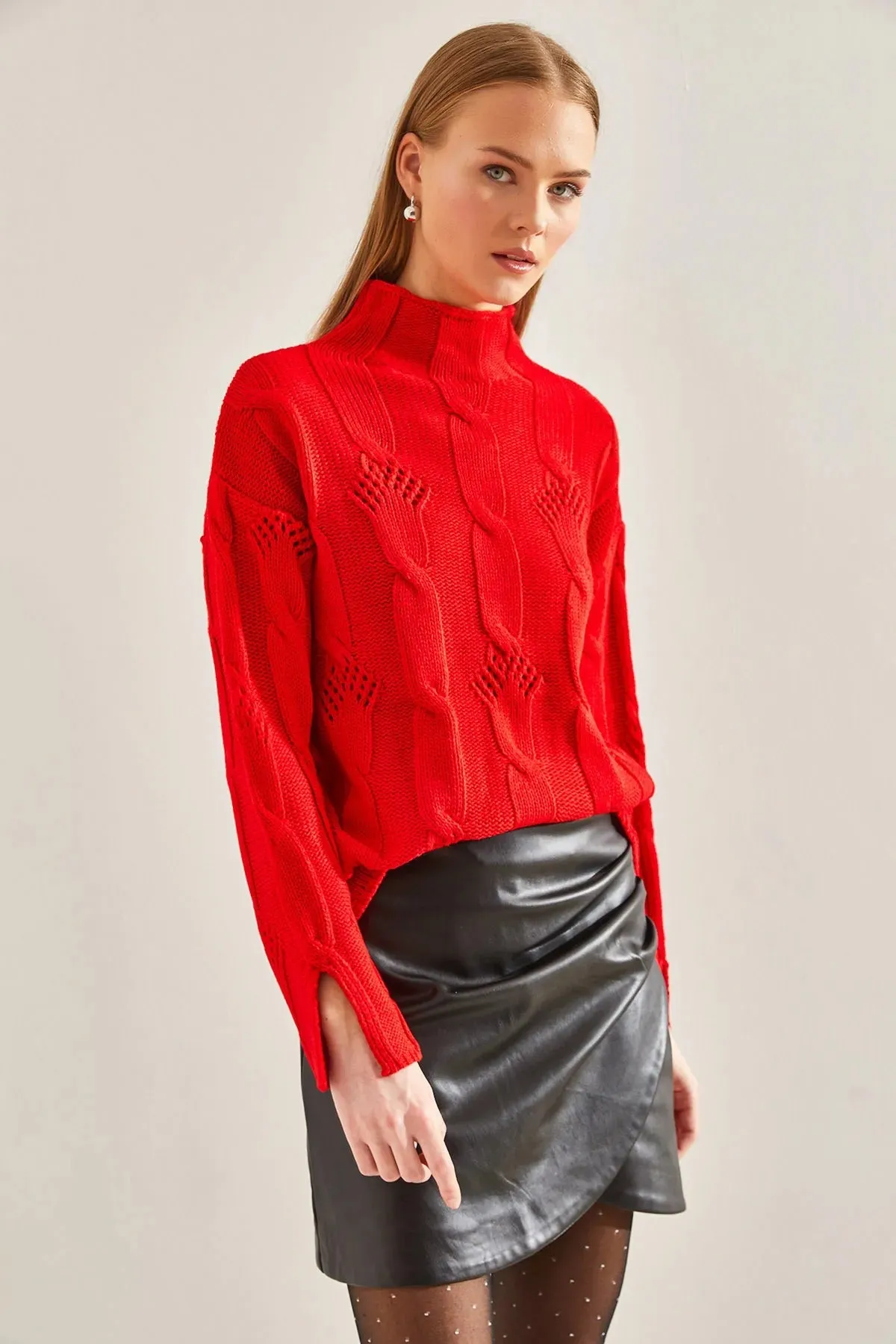 Women's Half-Turtleneck Cable Knit Sweater