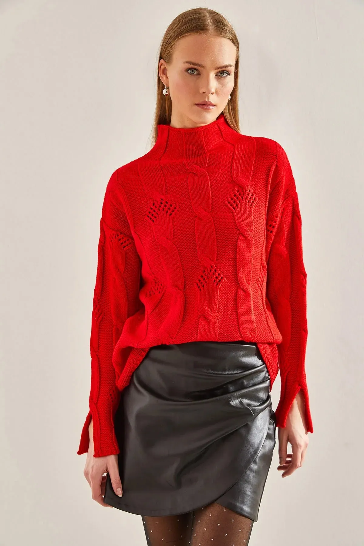 Women's Half-Turtleneck Cable Knit Sweater