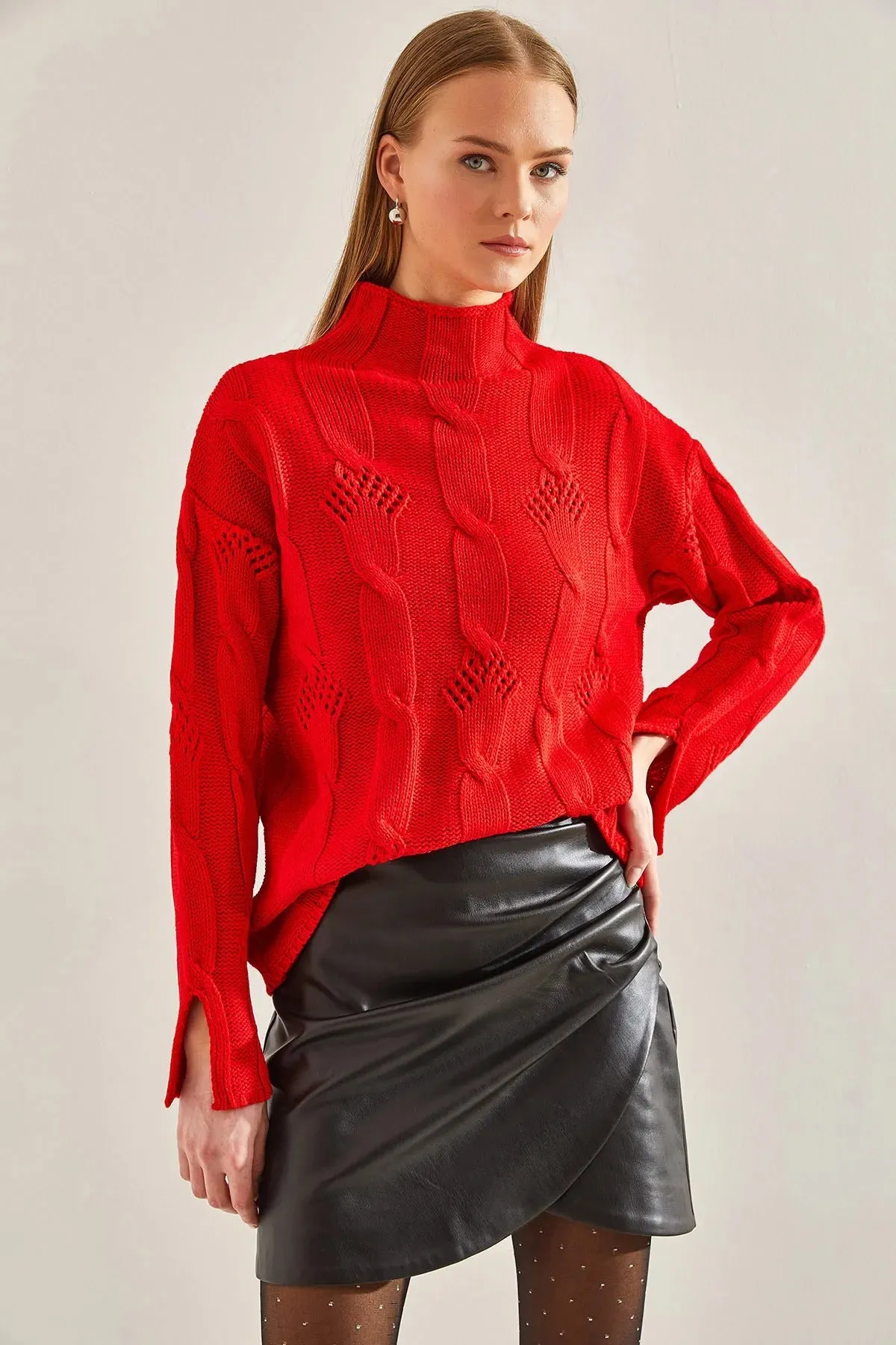 Women's Half-Turtleneck Cable Knit Sweater