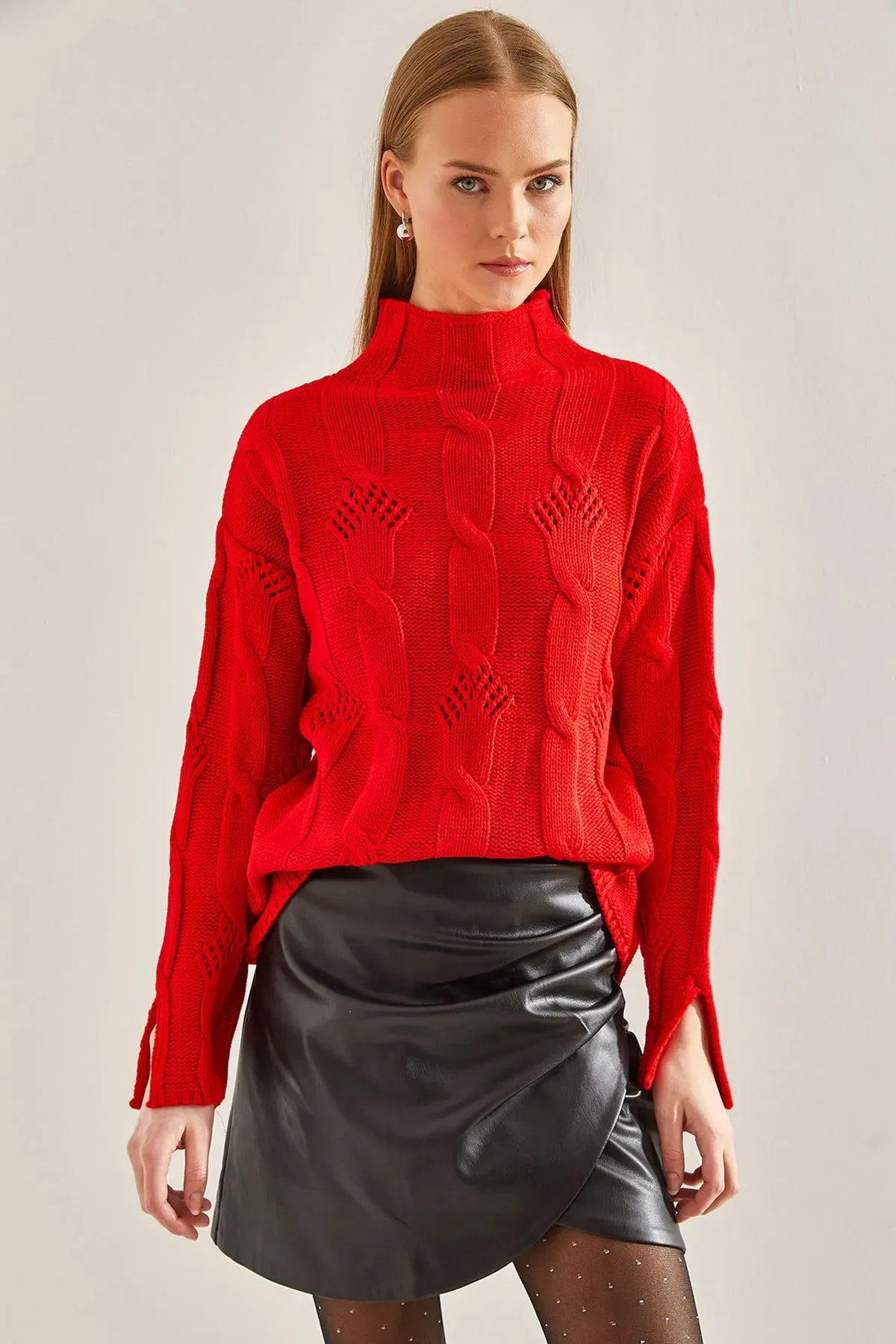 Women's Half-Turtleneck Cable Knit Sweater