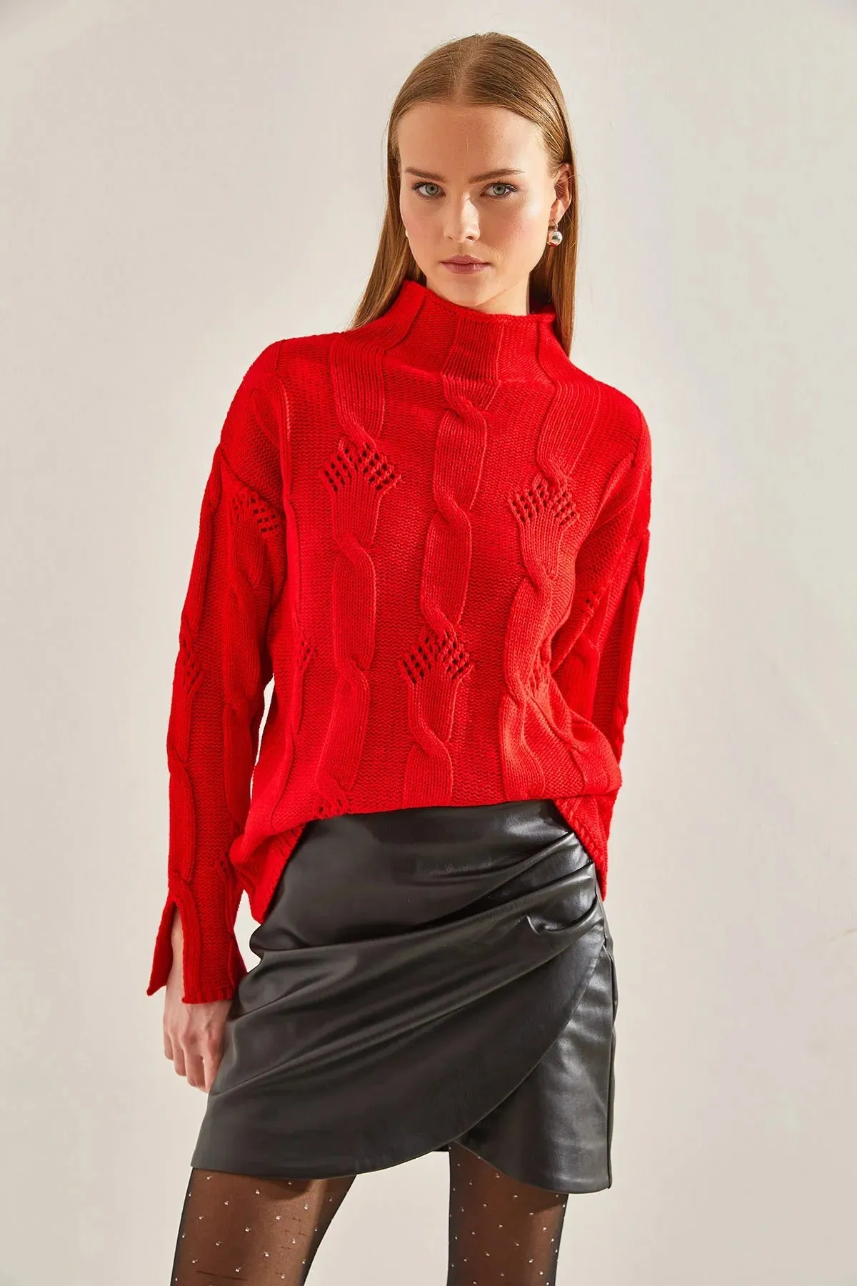 Women's Half-Turtleneck Cable Knit Sweater