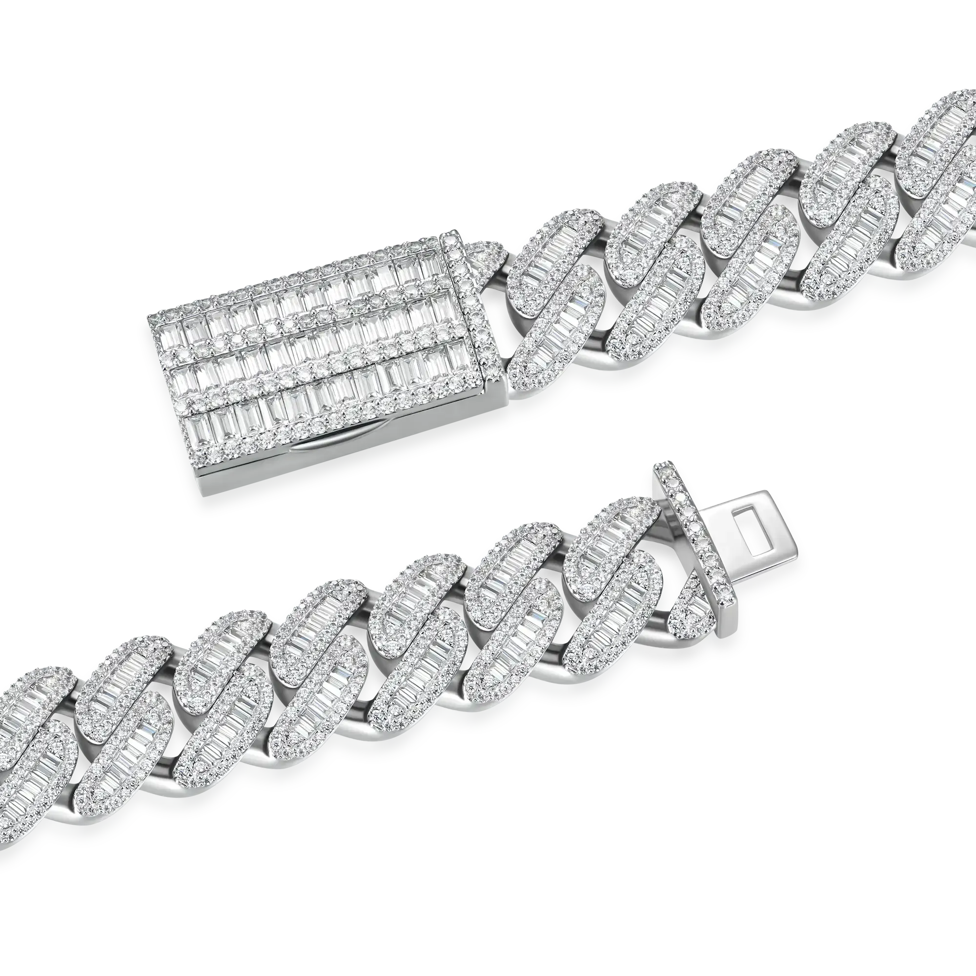 Women's Halo Baguette Cut Cuban Link Chain