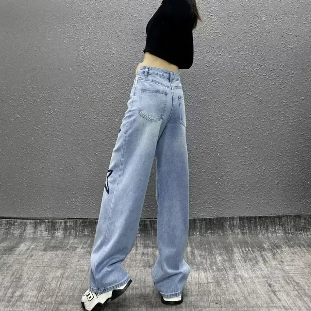 Women's High Street Letter Star Embroidered Jeans
