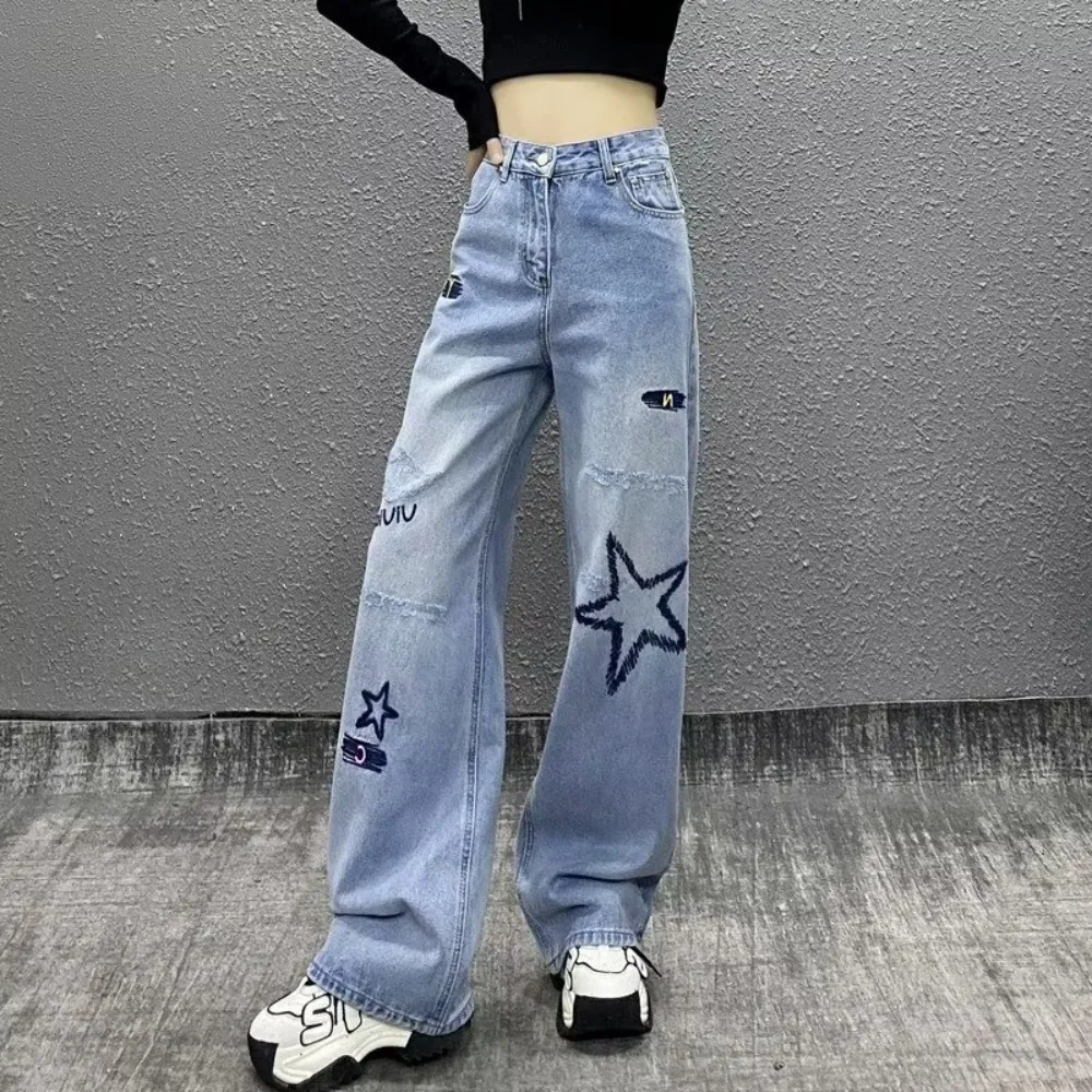 Women's High Street Letter Star Embroidered Jeans