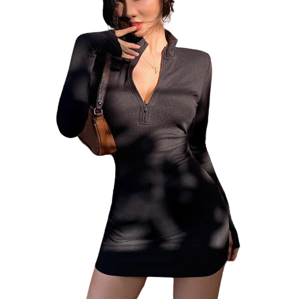 Women's Hot Girl Solid Color V Neck Dress
