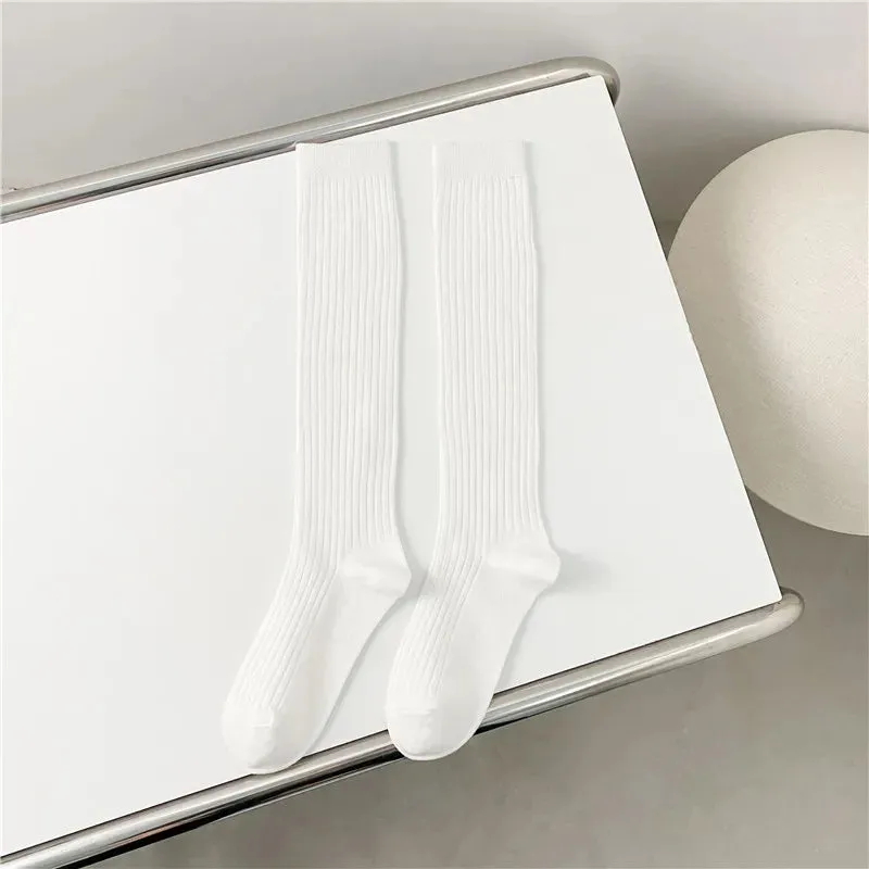 Women's Knee High Socks - Casual Preppy Style Spring Trends, High Quality Cotton Solid Color Long Stockings