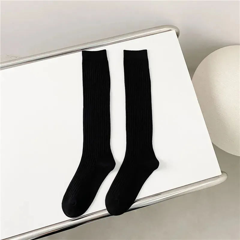 Women's Knee High Socks - Casual Preppy Style Spring Trends, High Quality Cotton Solid Color Long Stockings