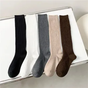 Women's Knee High Socks - Casual Preppy Style Spring Trends, High Quality Cotton Solid Color Long Stockings