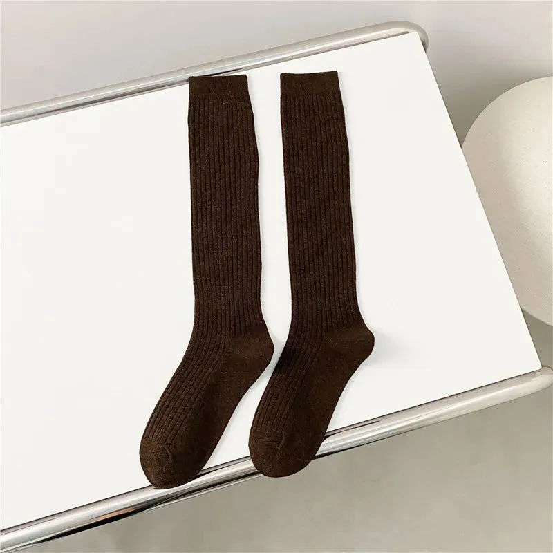 Women's Knee High Socks - Casual Preppy Style Spring Trends, High Quality Cotton Solid Color Long Stockings